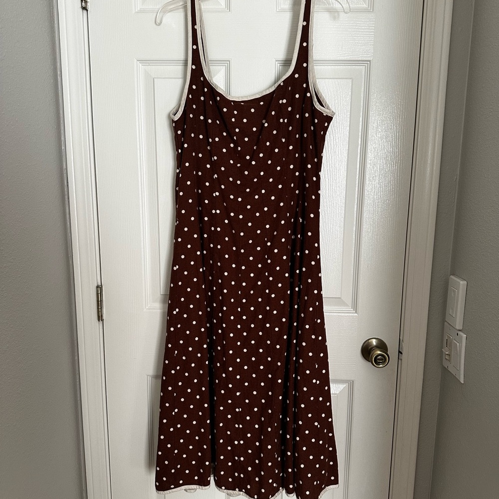 7 For All Mankind Brown Polka Dot Midi Dress with White Dots